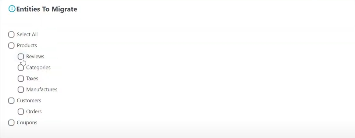 select the entities select data to migrate