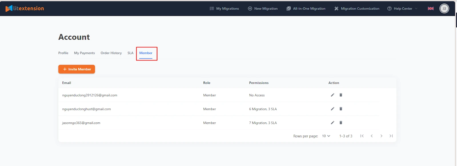 member account Member tab LitExtension