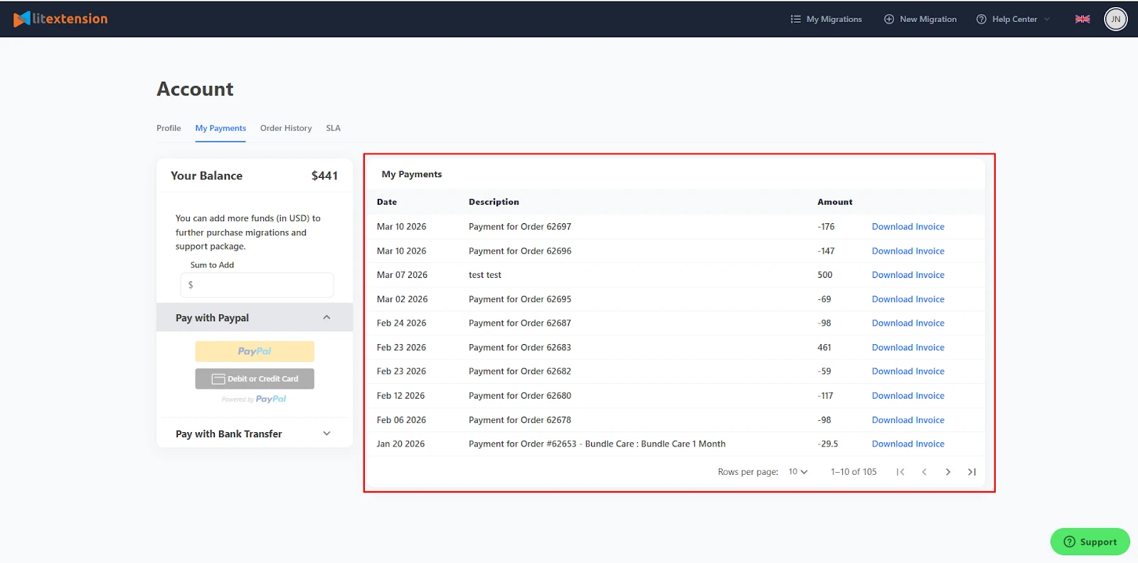 view transaction View payment LitExtension