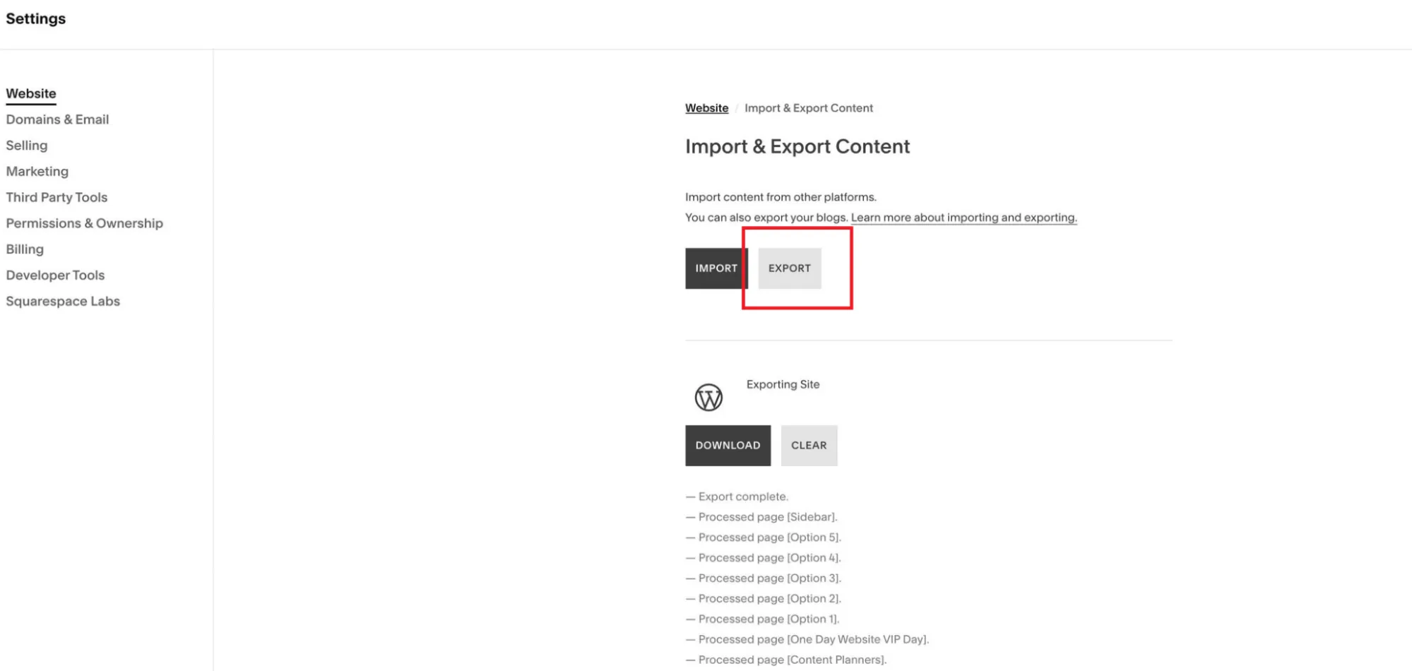 export content from squarespace Export Squarespace Data