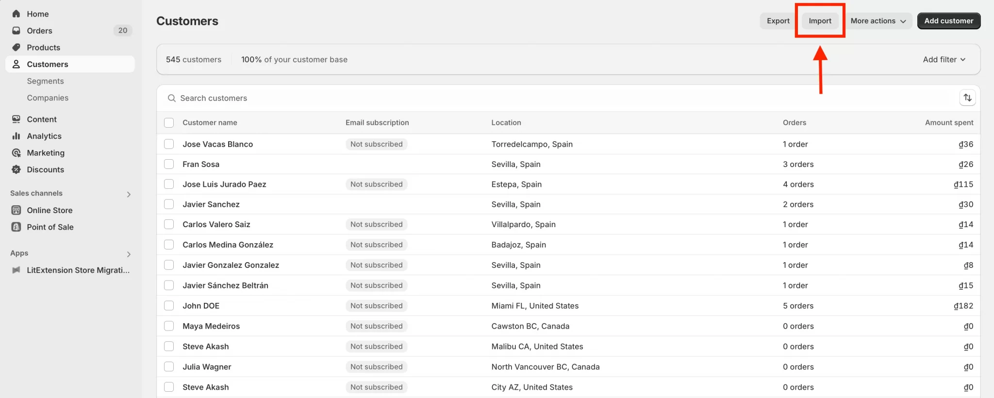 shopify customer dashboard import Click on “Import” button on Shopify dashboard