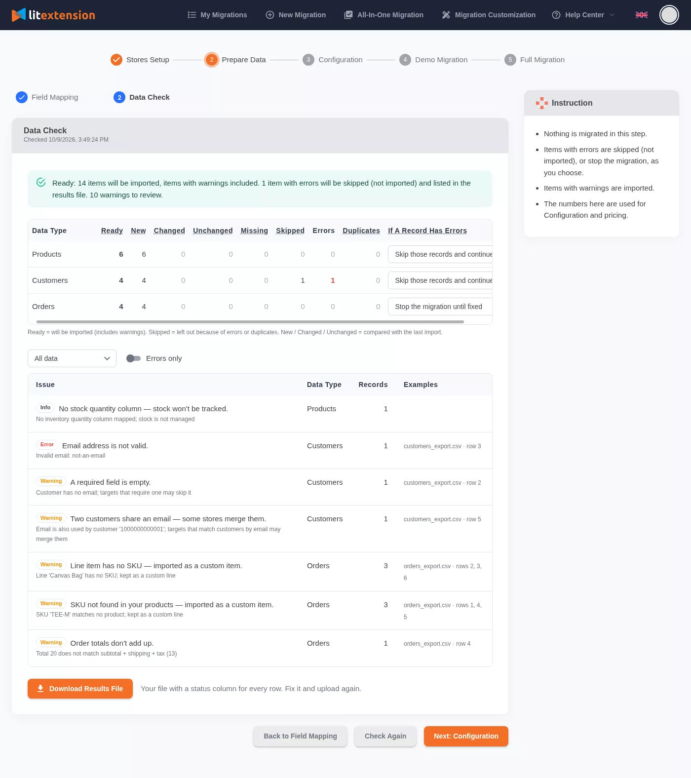CSV Files Migration: Data Check