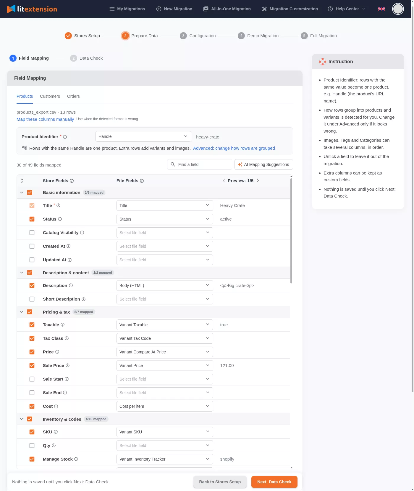 CSV Files Migration: Prepare Data